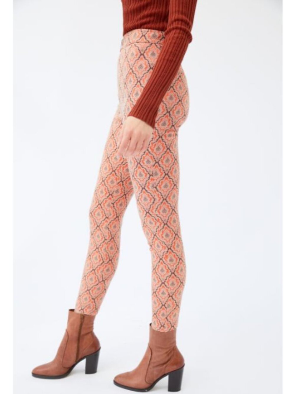 Urban Outfitters Retro Burnt Orange High Waist Zipper Susie Jacquard Pants UK 6